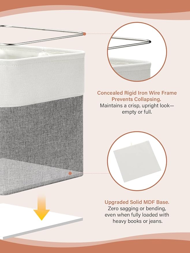 DULLEMELO [Set of 4 Storage Cubes Baskets for Organizing, 12 x 12 x 12 inch Cube Storage Organizer Bins with Leather Handles, Foldable Fabric Cloth Bins for Cube Storage(4 Pack - 12" White&Grey)