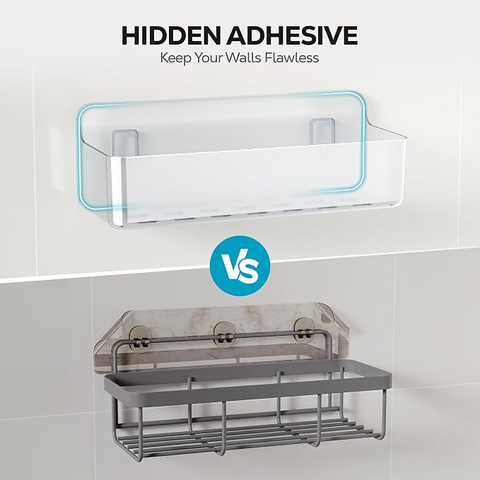 Nieifi Adhesive Shower Shelves, Clear, 4 Pieces | Rustproof ABS, Large Capacity, Removable Design, Easy-Clean, No Drilling Shower Organizer for Bathroom Storage & Home Decor