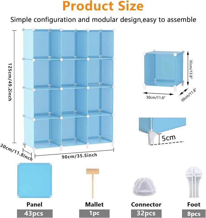 AWTATOS 12 Cube Storage Organizer, Closet Organizers Storage Shelves, Blue | Portable Closet Organizers, DIY Stackable Storage Cubes Shelves Bookshelf, Plastic Clothes Shelving for Home, Bedroom