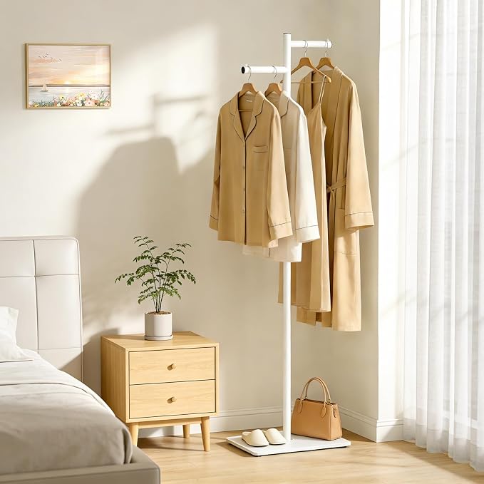 Metal Freestanding Coat Rack, 68.9"H Z-Shaped Coat Tree with Natural Rock Base, Modern Clothes Hanger Stand for Coats, Hats, Bags & Scarves, Ideal for Entryway, Bedroom, Office & Living Room