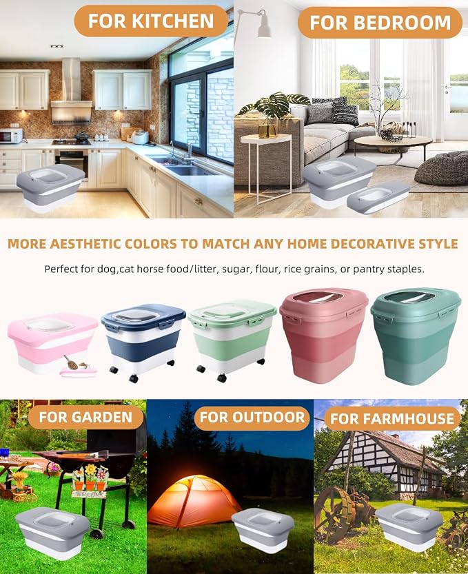 10-13 Lbs Dog Food Storage Container,Collapsible Dog Food Container | Pet Food Storage Container with Airtight Lid,Pet Food Scoop,Cat Food Storage Dry Food for Dog,Cat and Other Pets