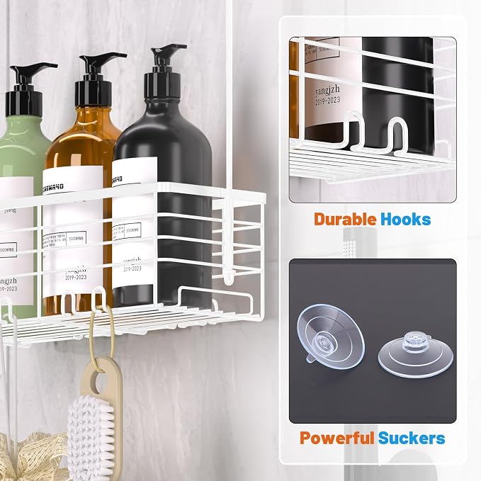 YUOROS Hanging Shower Caddy Shower Rack (White) | 304 Stainless Steel Bathroom Shower Organizer Caddies Shampoo Bracket