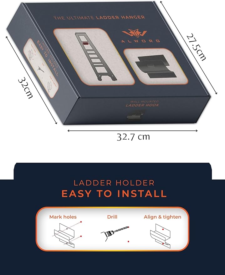 Ladder Hook - Black Heavy Duty Garage Wall Hanger - Utility Tool Storage | Sleek and Durable Wall Mounted Hook for Ladders, Folding Chairs and Step Stools, Helps Organise Home, Garage or Shed