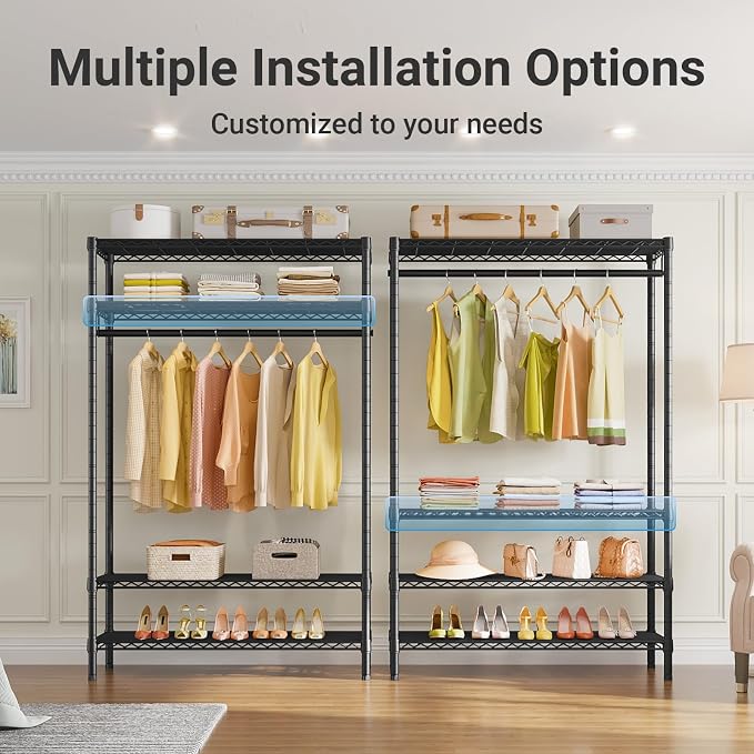 VIPEK V1 Plus 4-Tier Clothes Rack with Shelves, Adjustable, Black | 4 Adjustable Shelves & a Hanging Rod, Carbon Steel Holds up to 540 lb, Compact Design for Samll Space, Apartments, Entryways