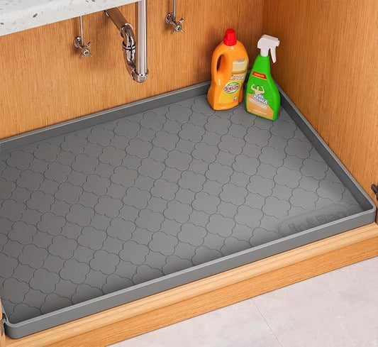Jin&Bao Under Sink Mat 25" x 22" Waterproof Silicone Cabinet Kitchen Liner | Silicone under kitchen sink mat,cabinet protector,bathroom shelf liner,raised edge,anti-slip,easy to clean & dishwasher safe