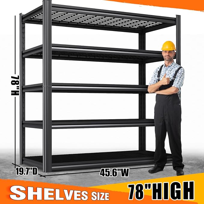 Set of 7 Garage Shelving-3000 lbs 5 Tier Storage Shelves,Adjustable Heavy Duty Metal Shelving Unit and Storage Large Wire Rack,Utility Steel Shelf for Warehouse Industrial Pantry Basement -78"x46"x20"