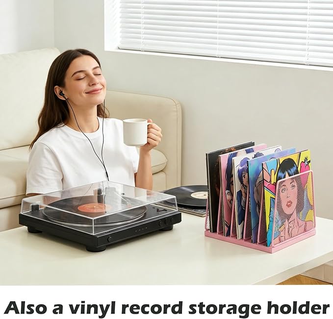 AUPSEN 5-Section File Organizer for Desk, Wood Mesh Desktop File Organizer, File Sorter Storage Rack, Vertical Folder Holder for Files, Magazines, Books (Pink)