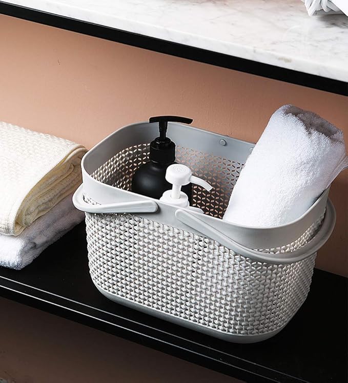 UUJOLY Plastic Portable Shower Caddy Basket, Storage Organizer, Grey, 3Pack | Bottom Drain Holes, Keep Dry, Sturdy and Durable, Easy to Carry for Bathroom, Kitchen, Dorm Room, RV, College