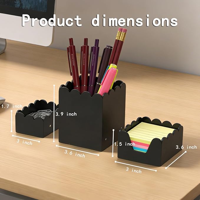 Acrylic Desk Organizer Set of 3, Magnetic Modular Pen Holder with Sticky Note & Paperclip Tray,Black Aesthetic Desk Accessories for Home Office, Desk Decor for Women Men, Small Space Office Supplies