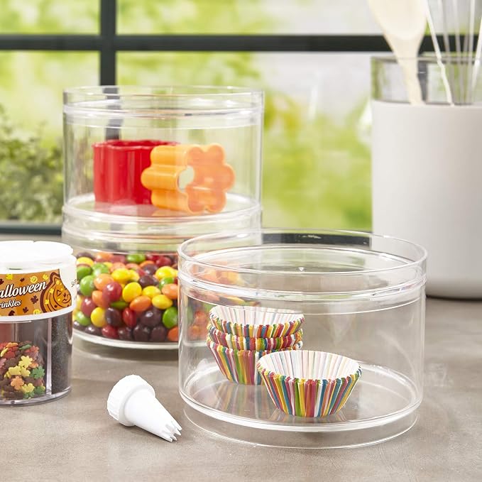 STORi Bella Stackable Clear Plastic Container (Set of 3) Round Vanity Storage Organizers with Lids for Hair Accessories & Beauty Supplies | Made in USA