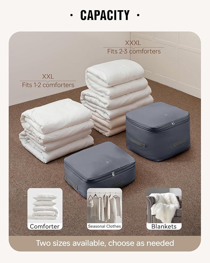 Eachy 3-Pack Comforter Storage Bag Blanket Storage Bags, 136L Compression Storage Bags for Blanket Comforter, Ultra Space Saving Self Compression Organizer