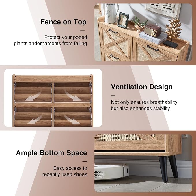 Barnyatoh Farmhouse Shoe Storage Cabinet,Shoe Organizer with 4 Flip Drawers | Freestanding Hidden Slim Narrow Shoe Rack Cabinet,Barn Door Design, Wood Shoes Organizer for Entryway,Foyer,Hallway,Natural