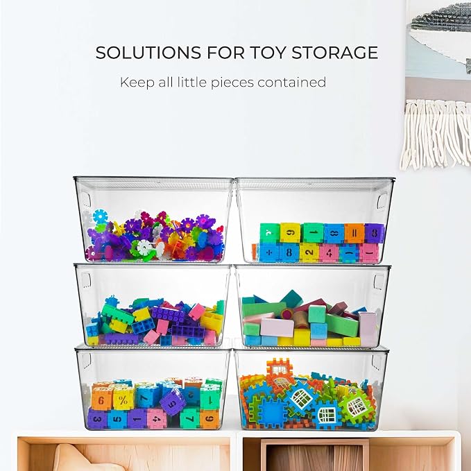 Clear Stackable Storage Bins, Plastic Toy Organizers and Storage with Lids, Toy Bins for Kids Organizer, Storage Container for Organizing for Playroom, Toy Storage Organizer Holds Toys(6)