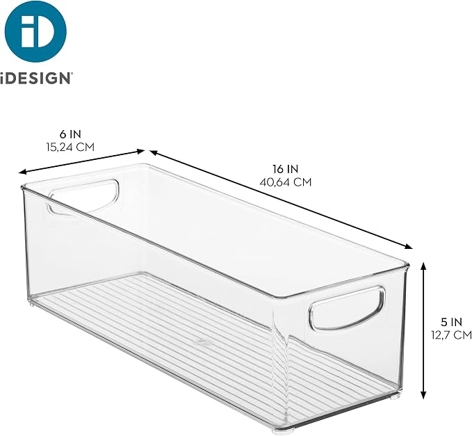iDesign Plastic Stackable Pantry Bin with Handles, Set of 4, Clear | For Kitchen Cabinets or Fridge, Made in USA