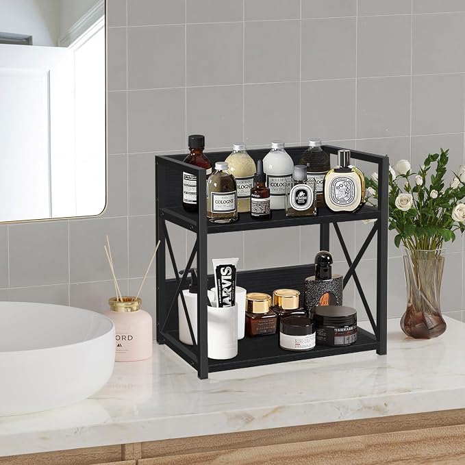 YINMIT Countertop Shelf Organizer,Coffee Bar Accessories,Spice Rack,Coffee Counter Shelf,2 Tier Coffee Organizer Station for Mugs,Cups,Cream,Syrup(Black, Medium)