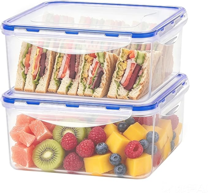 KIGI Large Food Storage Containers, Set of 2 (10 Cup) | Airtight & Leak proof, 4-Sided Locking Lid, Ideal for Meal Prep, Picnic, Lunch & Fruit Storage, BPA-Free Plastic, 81 oz
