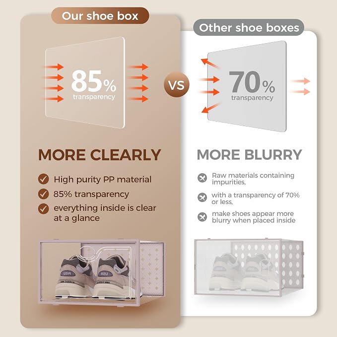 15 Pack X-Large Shoe Storage Boxes, Shoe Organizer Clear Stackable | Fit US Size 11, 6.2” Height, Shoe Dispaly Case Holder Bins Sneaker Storage for Sneakerheads, For Home and Family, Pink