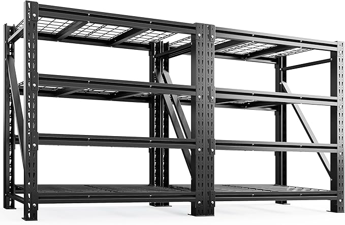 Romorgniz 51.6" W Garage Shelving 3000LBS Heavy Duty Storage Shelves Adjustable Industrial Shelving Large Metal Shelves for Garage Warehouse Basement Shop, 51.6" W x 17.8" D x 72" H, Black, 2PC