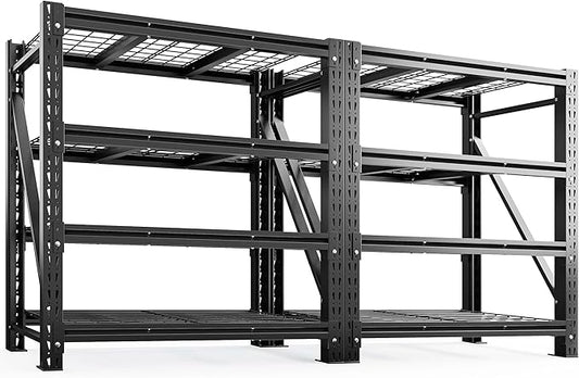 Romorgniz 51.6" W Garage Shelving 3000LBS Heavy Duty Storage Shelves Adjustable Industrial Shelving Large Metal Shelves for Garage Warehouse Basement Shop, 51.6" W x 17.8" D x 72" H, Black, 2PC