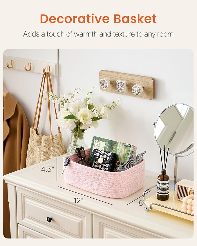 KALLAX Small Woven Storage Basket for Organizing, 12 x 8 x 4.5 inch, 3 Pack | Shelf baskets for closet organization, toy storage and home decor, Perfect as empty gift baskets for holidays, Light Pink