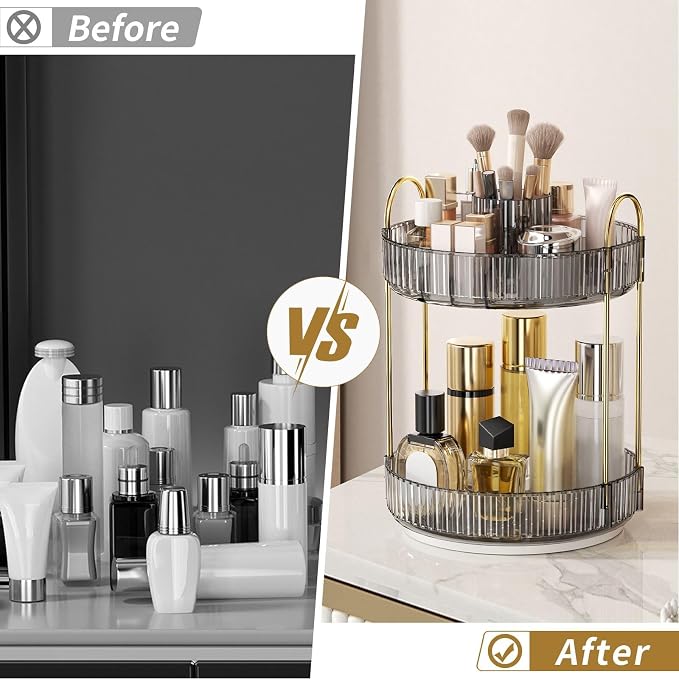360° Rotating Makeup Organizer, Large Capacity Skincare & Cosmetics Tray | Skincare & Makeup Holder, Bathroom Counter Organizer, Spinning Storage Tray for Perfume, Dresser, Bedroom, Vanity Countertop