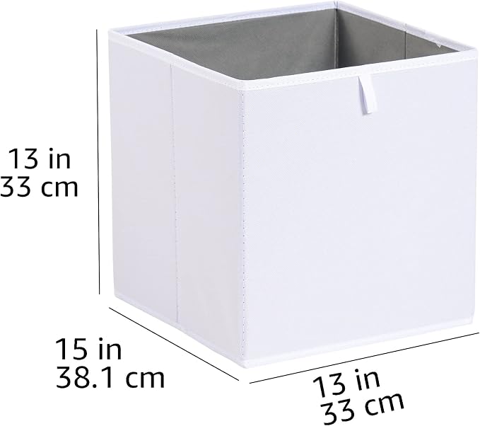 Amazon Basics Collapsible Cube Storage Organizer Bins, Closet Organizer Baskets for Shelves, Space-Saving, White, 13" x 15" x 13", 6-Pack