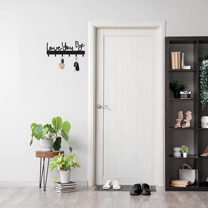 Key Holder Wall Mount Love You Bye Key Holder Hook Rack Organizer Hanger with 6 Hooks for Wall Express Love Art Sign Decor for Entryway Front Door(Hook Style,10 x 4)