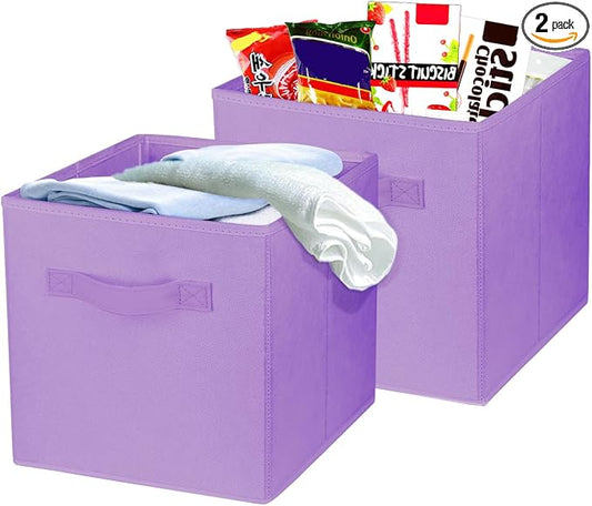 2 Pcs Storage Cubes, 10.5 Inch Collapsible Storage Bins, Fabric Foldable Bins for Organization, Durable Storage Bins for Closet, Shelves, Offices (Light Purple)