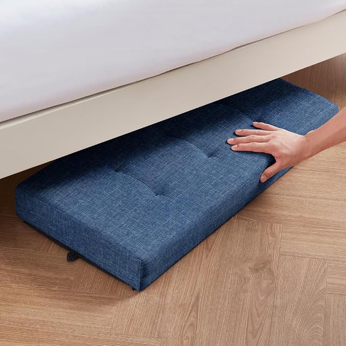 Ornavo Home 30" Large Storage Ottoman Bench with Legs, Navy Blue | Foot Rest Stool; Ottoman with Hidden Storage; Ideal for Bedroom, Living Room, Entryway or Home Office