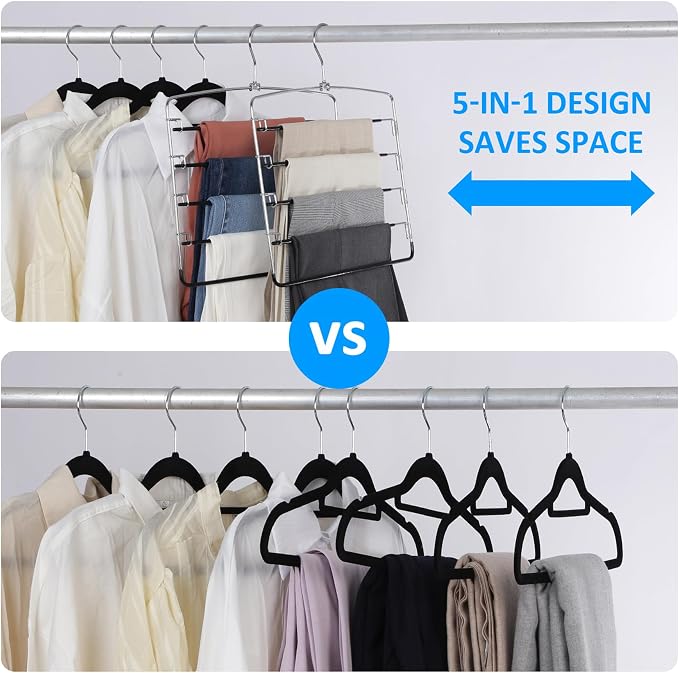 Pants Hangers 1 Pieces,5 Tier Closet Organizers and Storage Clothes Hanger,Hangers Space Saving with Swing Arm,Multiple Metal Hanger Clothes Organization for Pants Trousers Jeans Leggings Slacks