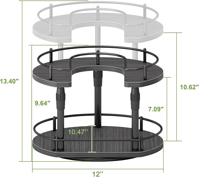 Across-Star Lazy-Susan-Spice-Rack -Organizer For Cabinet With Adjustable Height, 12 inch Rotating Seasoning Holder Spice Organization For Pantry, 2-Tier Kitchen Counter Shelf Countertop Organizer