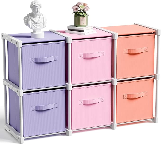 Briwooody 6 Cube Storage Organizer Storage Bins Shelf,Pink,Purple,Orange