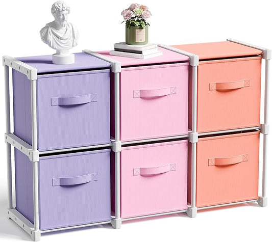 Briwooody 6 Cube Storage Organizer Storage Bins Shelf,Pink,Purple,Orange