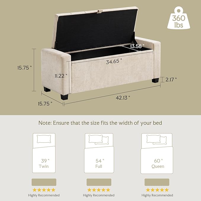GRAINELL 42.13” Storage Ottoman Bench, Upholstered Tufted Bedroom Bench | End of Bed Storage Bench for Living Room & Entryway, 350 lb Capacity