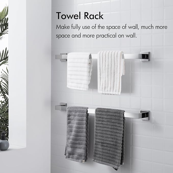 BANOLUX Towel Rack, 16-Inch Single Towel Bars for Bathroom, Towel Racks for Bathroom Wall Mounted SUS304 Stainless Steel Hand Towel Holder Heavy Duty, Chrome Towel Bar 2 Pack, A7-TB-PC-16IN-2PACK