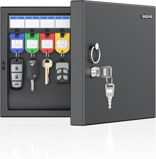 Uniclife 16 Keys Key Lock Box, Wall Mount Key Box, Car Key Organizer with Writable Key Racks and Tags, Security Key Cabinet, Car Key Holder Storage Box for Office, Hotel & Company