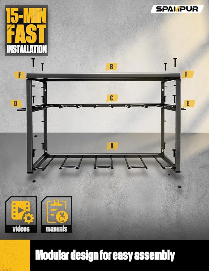 Spampur Power Tool Organizer, 8 Drill Holders Wall Mount, 3 Layer Heavy Duty Metal Storage for Garage Organization, Tools Storage with Hooks, Screwdriver Hammer Holder, Father's Day Mens Birthday Gift | Garage Organization, Tools Storage with Hooks, Sc...