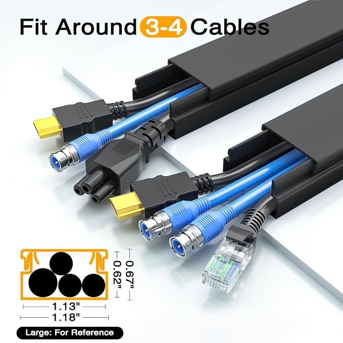 Delamu 157in Cord Hider, Cord Cover Wall Cable Management, Paintable Wire Cover for Cords, Cable Hider Raceway Kit, Cable Cover Concealer, Wire Hiders for TV on Wall, 10 X L15.7 W1.18 H0.6in, Black