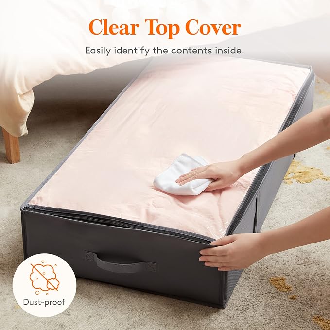 Lifewit 95L 4 Pack Under Bed Storage Containers, Large Capacity Blanket Storage Bags with Reinforced Handle, Organization and Storage for Comforters, Sheets, Clothes, Bedroom, College Dorm, Grey