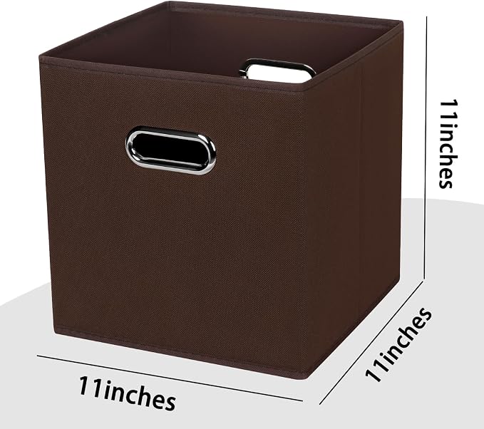 Black Foldable Storage Cubes Bins , Fabric Storage Box Cubes Organizer Baskets with Dual Handles for Home Organizer (Coffee)