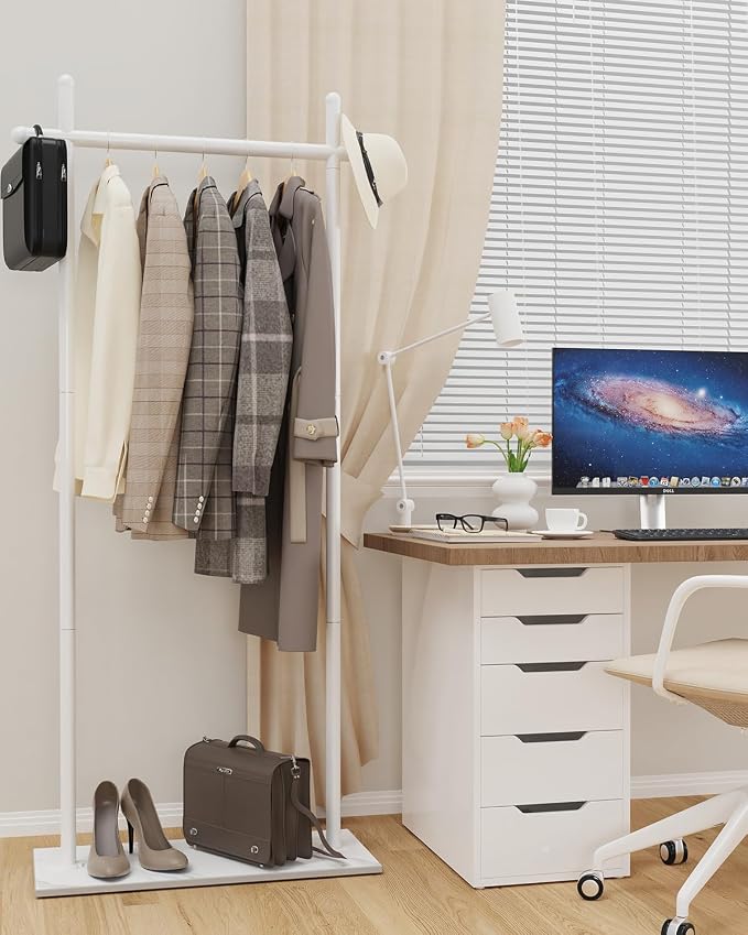 Coat Racks Freestanding with Natural Rock Base,68.9in,White,Large | Garment Racks with Anti Slip Knots for Outerwear,Clothes Stands with Strong Load-Bearing,Metal Clothing Trees for Hats