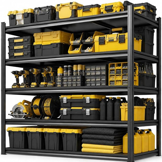 Garage Shelving, 3300 LBS Storage Shelves with Side Guard | 5-Tier Garage Storage Shelves,Adjustable Industrial Shelves with Thickened Double-Layer Posts for Garage 44×28×14in