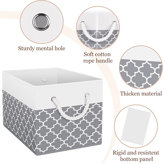 StorageTastic Storage Bin,Collapsible Storage Basket For Organizing,Large Storage Boxes With Rope Handles,Storage Containers,Clover Grey,6 Pack