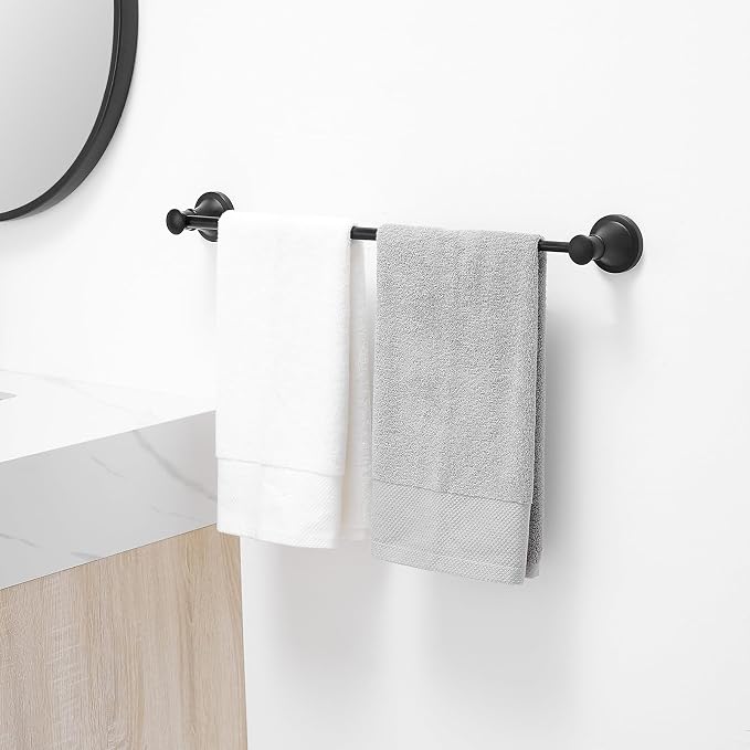 BESy Towel Racks for Bathroom Wall Mounted Bath Towel Bar Matte Black | Adjustable 16-26 In, Wall Mounted Towel Holder, Stainless Steel, Rustproof, Towel Bar Rod Hanger Hardware Accessories Hotel
