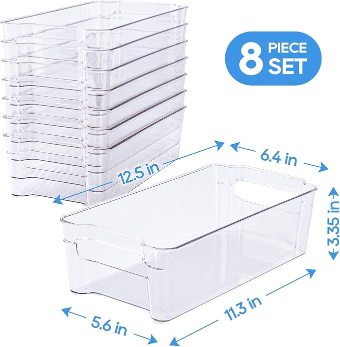 JollyPack Clear Plastic Storage Bins, 8 Pack | Pantry Organizers, Storage with Handles, Clear Storage Containers,Great for Fridge, Kitchen, Cabinet, Bathroom and Office