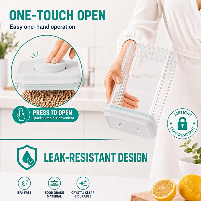 POP Airtight Flour-Rice Food-Storage Container - 4L/4.2Qt Jar with Lid(4Pc) and 3.3Oz Scoop(4Pc) | BPA-Free | Perfect for Storing Grains, pasta, Snacks | Stackable and Durable