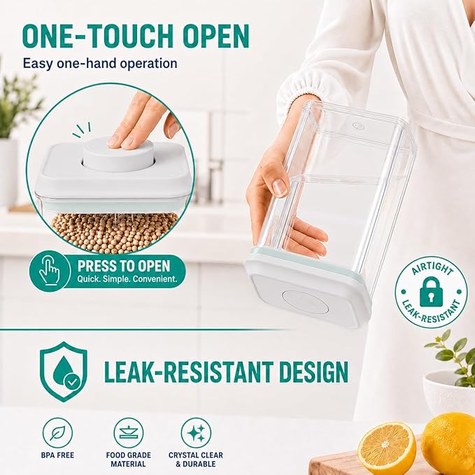 POP Airtight Flour-Rice Food-Storage Container - 4L/4.2Qt Jar with Lid(2Pc) and 3.3Oz Scoop(2Pc) | BPA-Free | Perfect for Storing Grains, pasta, Snacks | Stackable and Durable