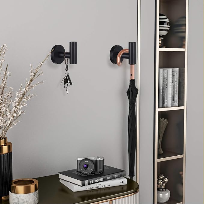 Bathroom Robe Towel Hooks Coat Matte Black Wall Hook Stainless Steel Heavy Duty Door Hanger Towel Robe Clothes Cabinet Closet Sponges Hook for Bathroom Bedroom Kitchen Hotel Pool 8 Packs