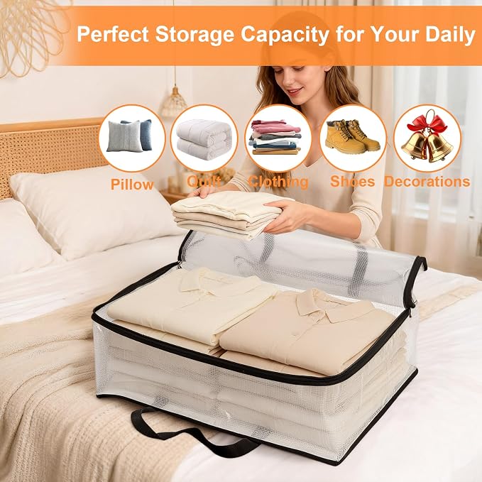 Fasmov 4 Pack Oversized Clear Storage Bag with Handles and Zippers, Vinyl Storage Bag for Comforter, Blanket, Bedding, Duvet, Transparent Moving Tote, Under the Bed Storage, Garage Organizer