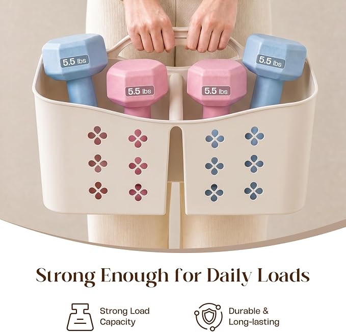 Portable Shower Caddy with Handle, Large Capacity Shower Basket Organizer, Quick-Drain Bathroom Storage Tote, Durable Plastic Shower Organizer for College Dorm, Beach, Gym, Travel Essentials, Beige
